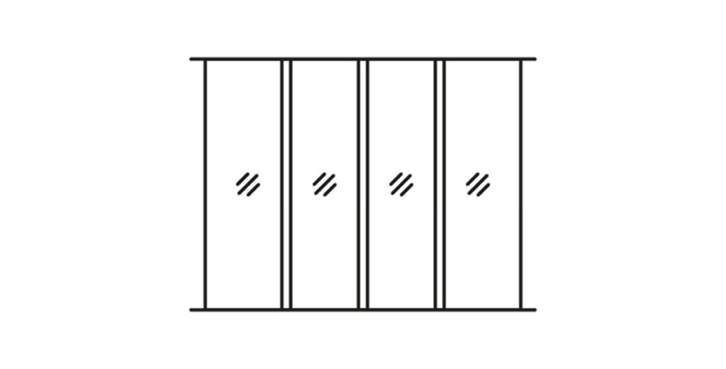 Sliding glass wall panel diagram — four panels