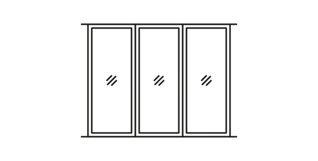 Double-glazed sliding panel diagram — three panels